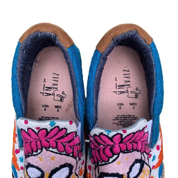 Sugar Skull Artsy Embroidered Slip on Shoes Sz 6 Espadrille Handmade Goth Unique - Picture 4 of 8